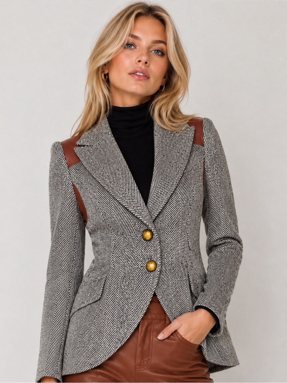Smythe Rifle-Patch Equestrian Blazer Grey Herringbone 2 XS